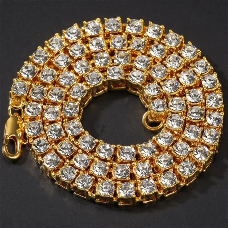 Gold Necklace Хип-хоп мужское ожерелье s+ часы+ браслет стразы колье Bling Crystal теннисная цепочка на шею для мужчин ювелирные изделия - Окраска металла: Gold Necklace