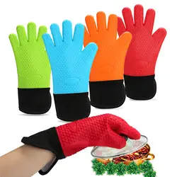 Силиконовые термоизоляционные перчатки для пищевых продуктов, печь, пекарня, анти-крутые перчатки, удлиненные, плюс хлопок, термостойкие