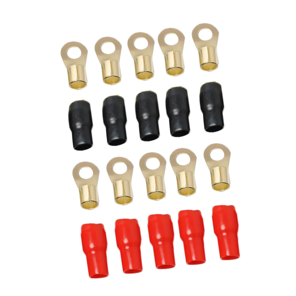5 Pairs 4 AWG Car Audio Ring Terminal Wiring Connector Gold-plated Durable