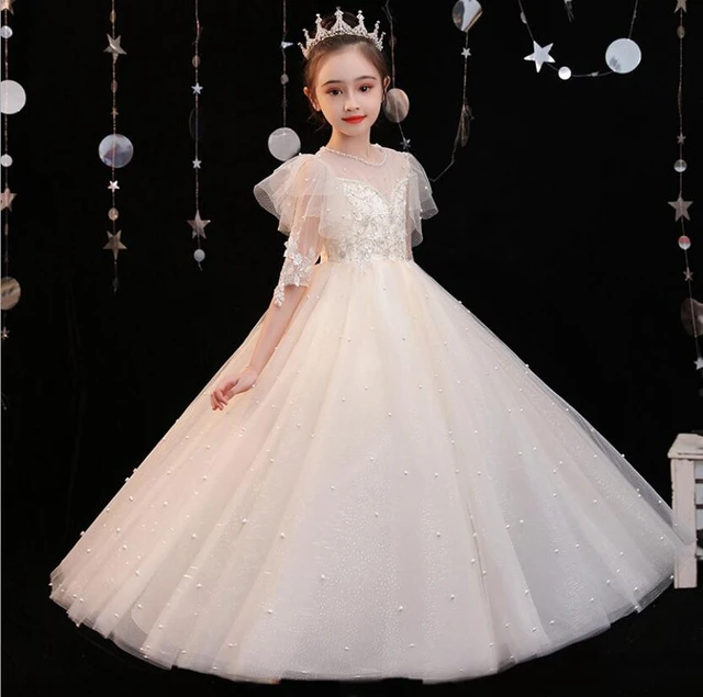 Vestido blanco largo de dama de honor para niñas, vestidos de lentejuelas  para niños, Princesa de Navidad, fiesta de cumpleaños, boda, Vestido de  Graduación - AliExpress