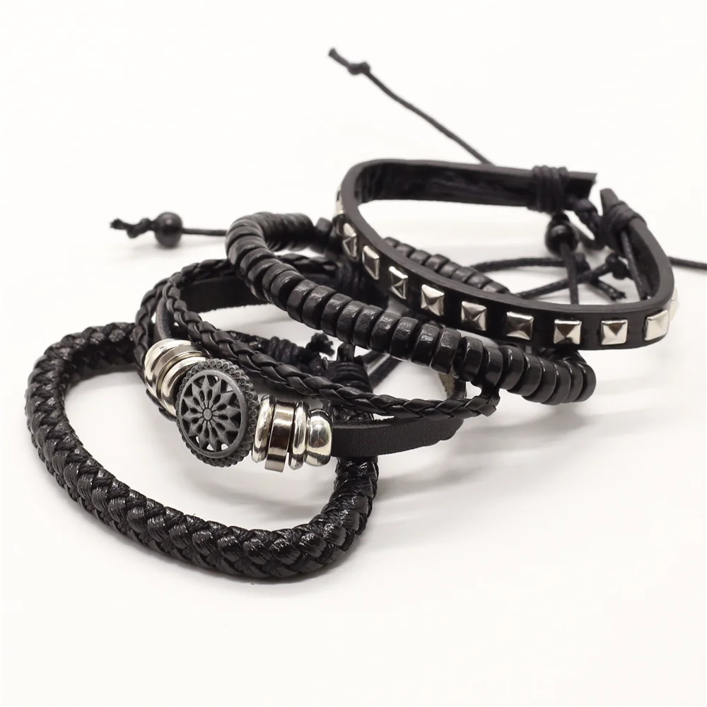 Braccialetti In Pelle Intrecciata Con Perline Di Legno - Uomo E Donna, Regolabili - Foto 9