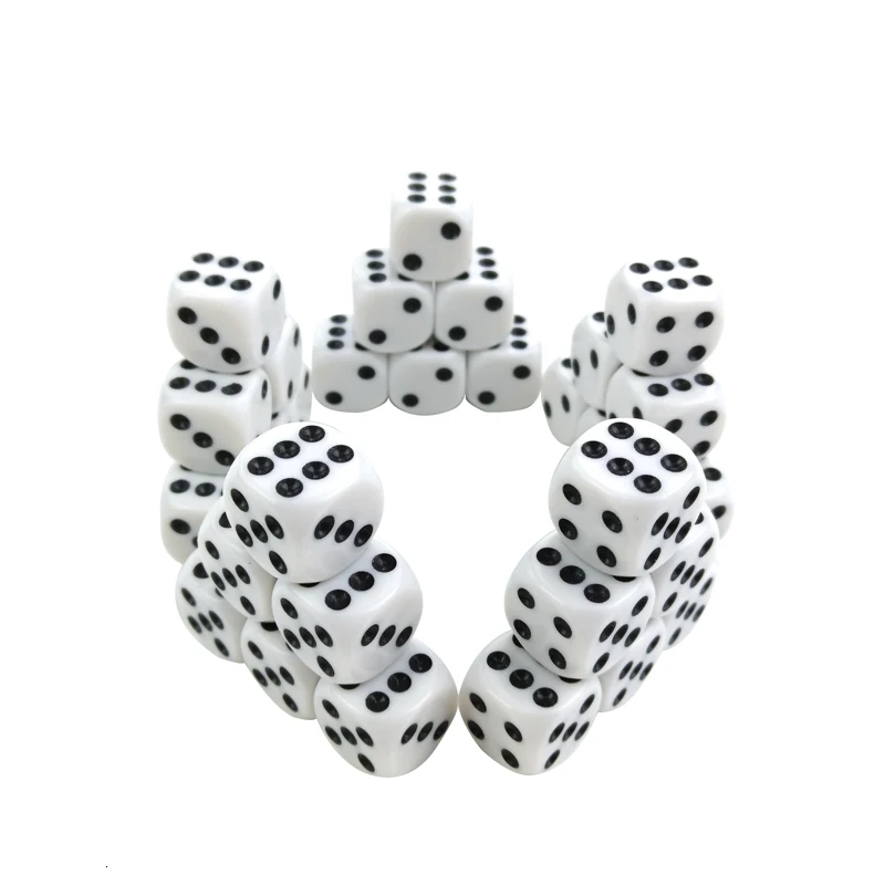 50/100/200 Pcs/Lot 16mm Dice Set White Black Point Drinking Dice Acrylic White Round Corner D6 Points Club Party
