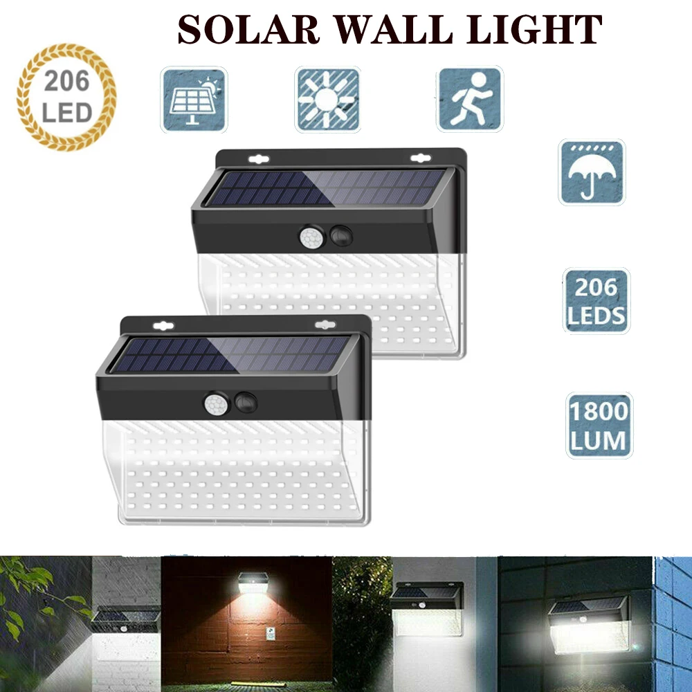 206 LED Solar Light Outdoor Solar Lamp PIR Motion Sensor Wall Light Waterproof Solar Powered Sunlight for Garden Decoration