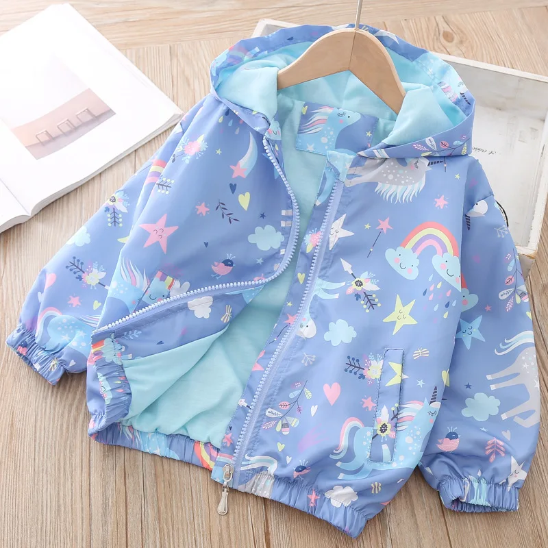 Jackets Outerwear Unicorn Hooded Girls Windbreaker Spring Kids Child Summer Cartoon 