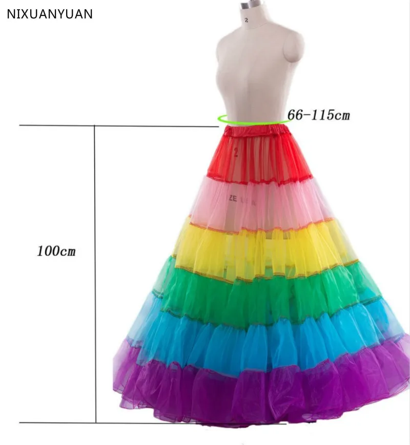 

New Long Multicolor Petticoat Crinoline Underskirt Hoop Slip Wedding Dress Ball Gown 2023