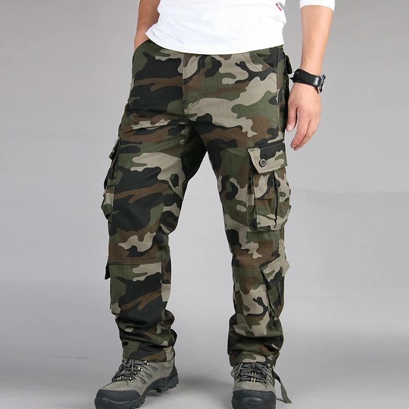 Men Pants Trousers Camouflage Combat Cargo Hiking Army Military Pocket Baggy Water Repellent Ripsto