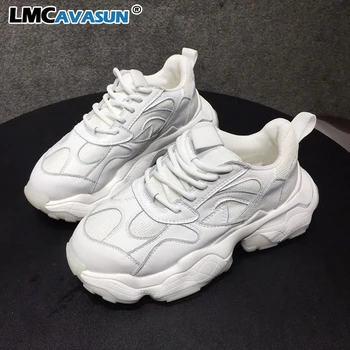 

LMCAVASUN 2020 White sneakers Genuine Leather Chunky Sneakers Women Platform Shoes Woman Distressed Sneakers Ladies Basket Femme