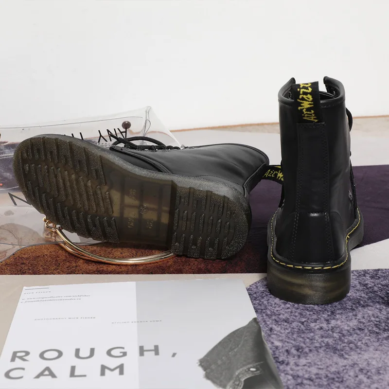 Botas cortas con cordones de martin botines de marca para mujer, botas de  moto de tobillo grueso británico, botas de nieve de piel cálida de felpa  para invierno las mujeres|Botas hasta el