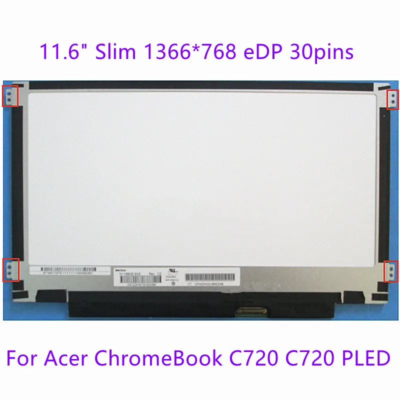 

11.6" Slim Laptop LCD screen For Acer ChromeBook C720 C720 PLED eDP 30pins display matrix panel replacement