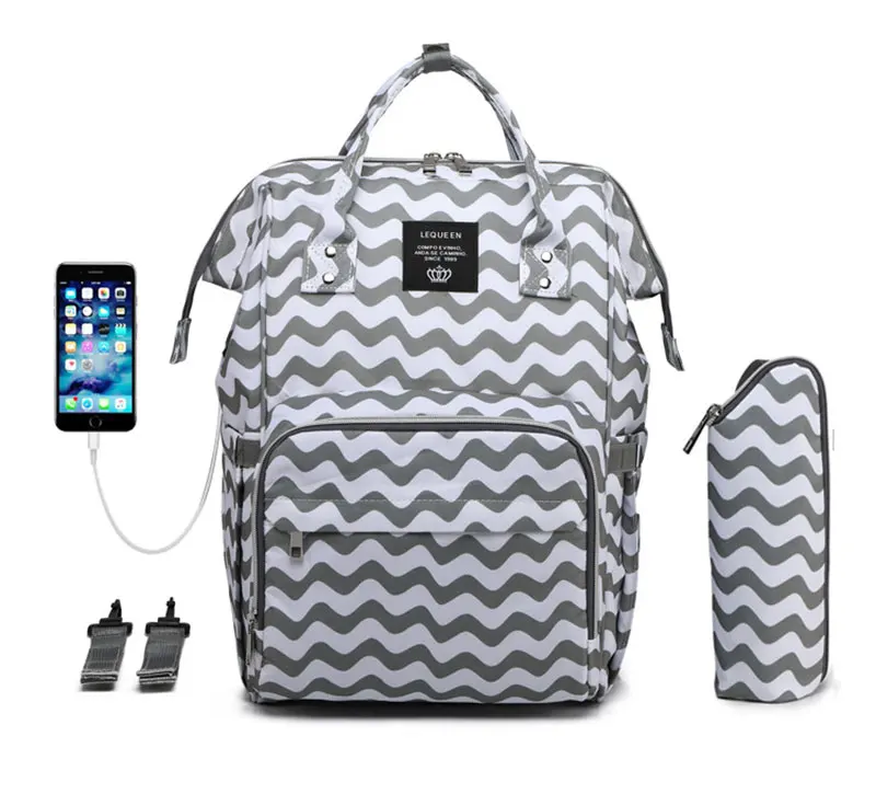 Обновленная USB сумка для подгузников с Крючки для прогулочных колясок детские сумки для мам водонепроницаемая сумка для беременных с молочной бутылкой сумка для подгузников рюкзак
