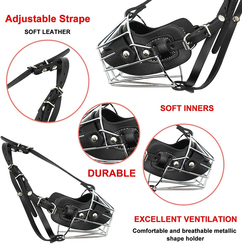 Dog Muzzle Benepaw Anti-bite Large Dog Muzzle Wire Basket Metal Mask Adjustable Leather Straps Mouth Cover