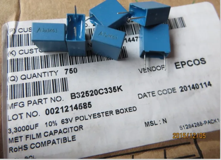 10 шт в упаковке, новая EPCOS B32520C3335K 3,3 мкФ с алюминиевой крышкой, 63В PCM7.5 335/63В p15mm 3300NF B32520 63v3 образования легкой пены. 3 мкФ 335 3u3K63 3.3u
