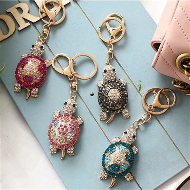 Rhinestone Tortoise Keychain Car Keyring Turtle Classic Men Animal Pendant Key Chain With Colorful Crystals Ring Holder | Украшения и
