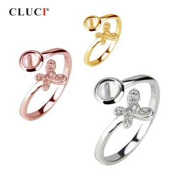 

CLUCI Cute Women 925 Sterling Silver Butterfly Ring Adjustable Zircon Pearl Ring Mounting SR2051SB