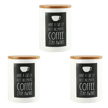 

3pcs Lightweight Practical Decorative Durable Reusable Storage Container Ceramic Wooden Lid Tea Leaves Coffee Beans Sugar