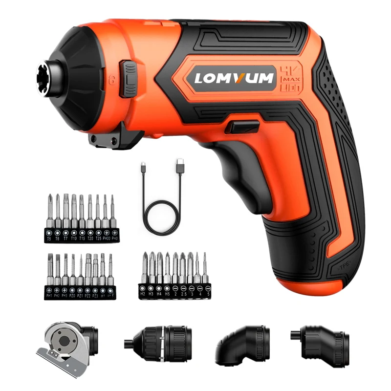 Черный LOMVUM Mini Electric Drill Set 4V USB Rechargeable Cordless Drill 4 Adapter Changeable Multifunctional Home DIY Screwdriver - Цвет: Черный