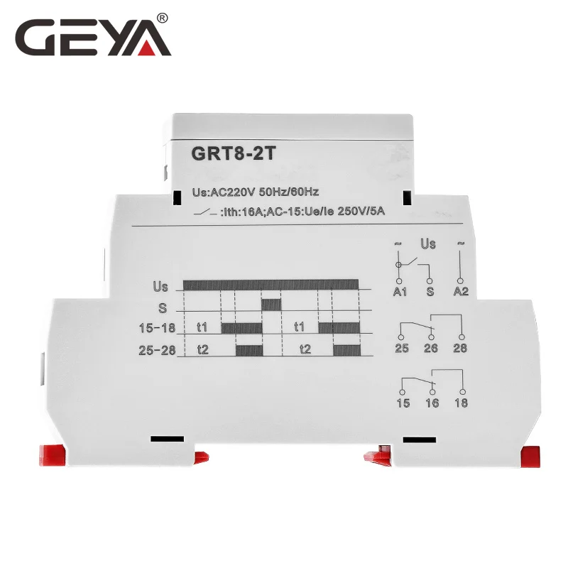 GEYA GRT8-2T реле с двойной задержкой на таймере AC230V или AC/DC12V-240V DPDT реле на din-рейку