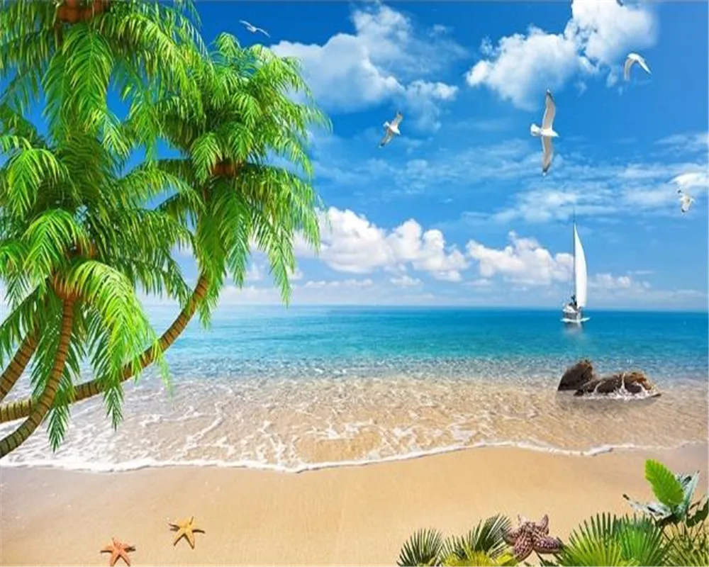 3d обои для кухни кокос парусник Maldives морской пейзаж Цифровая печать HD декоративные красивые обои