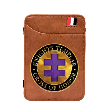

2020 New Digital Printing Classic Knights Templar Cross Of Honor Leather Card Holder Fashion Men Women Short Purse Gifts