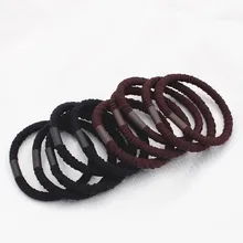  10Pcs Thick Basic Elastic Hair Band Solid Black Brown Rubber Band Stretch Hair Tie Ponytail Holder For Long Thick Hair No Crease 