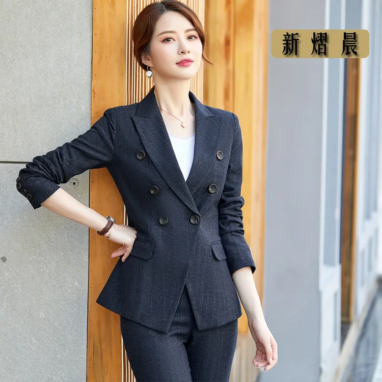 

Double Breasted Suit WOMEN'S Suit Korean-style Two-Piece Set Business Interview Formal Wear Workwear White Collar Long Sleeve Re