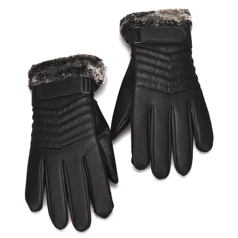 Высокое качество кожа Женская мода зима плюс бархат теплые черные перчатки для женщин вождения сенсорный экран телефона перчатки варежки YA