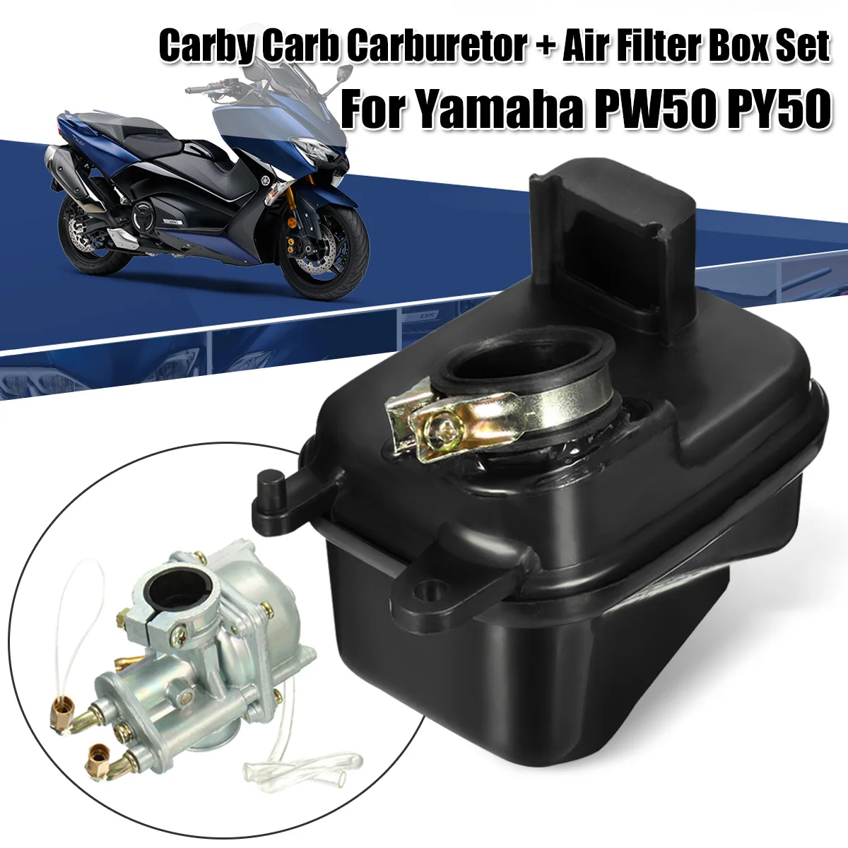 

Hot New 1 Set Motorcycle Carby Carb Carburetor with Air Filter Box Set For Yamaha PEEWEE PW50 PY50 Replace Black Silver