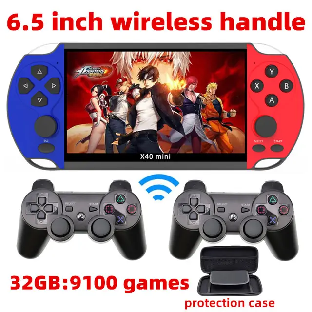 CZT 6.5-inch Colorful wireless double player game console built-in 9100 games  arcade/neogeo/gbc/snes/fc/md multi-emulator mp4 6.5 32GBwirelesscase