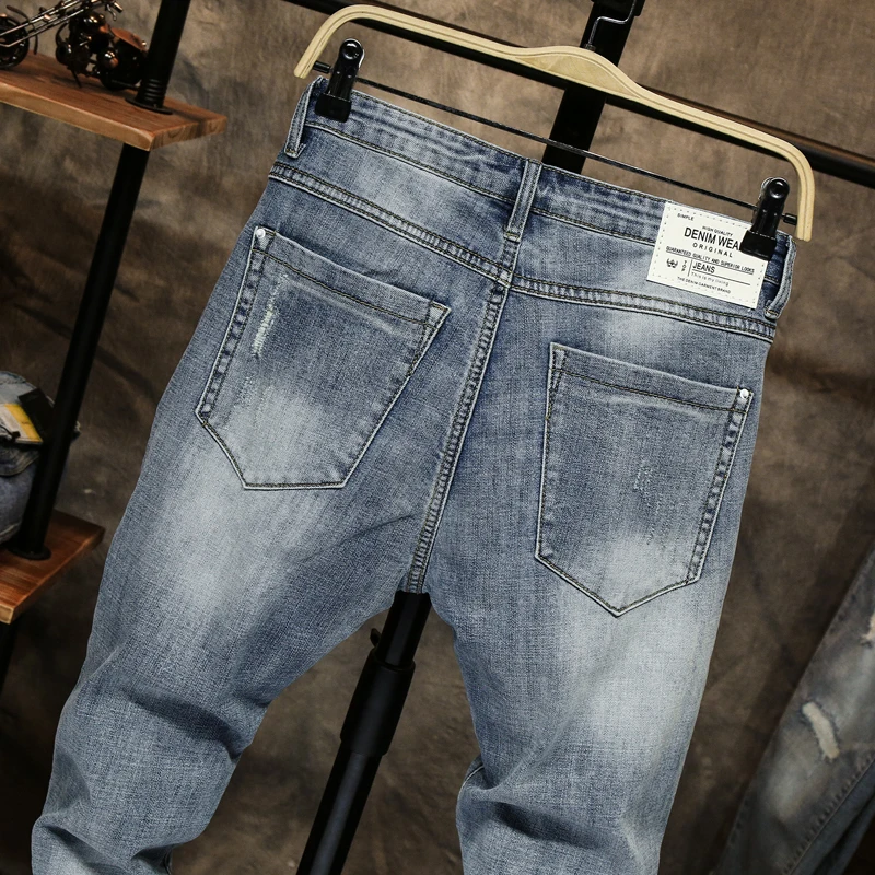 Hot Product Spring and Autumn New Retro Hole Jeans Men Ankle-Length Pants Cotton Denim Trouser Male Plus Size Skinny Stretch High Quality