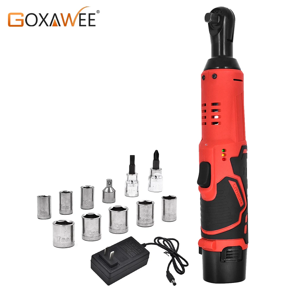 

GOXAWEE 12V/16.8V Cordless Electric Wrench 3/8 Ratchet Wrench Lithium Battery Car Wrench Hand Drill Installation Power Tools