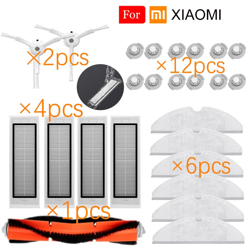

25pcs/Lot Main brush Hepa Filter Side brush Mop cloths Accessories Kit For XiaoMi Mijia robot Roborock S50 S51 S55 spare parts