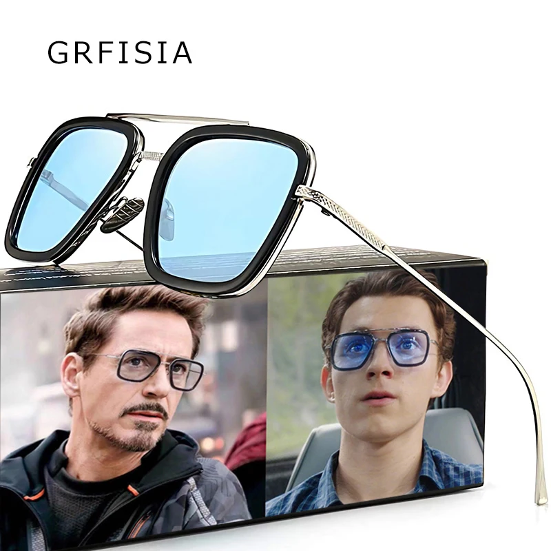 Модные мужские солнцезащитные очки Tony Stark, Мстители 3, Железный человек, квадратные очки, оправа, Человек-паук, Эдит, солнцезащитные очки