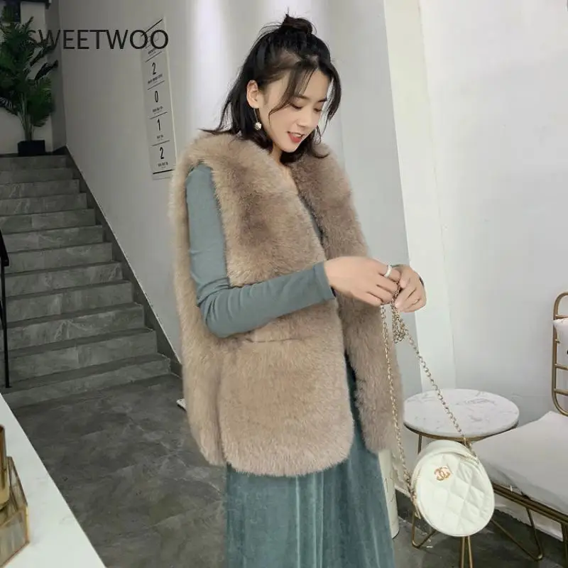Winter Women Faux Fox Fur Vest Long Real Gilets Women's Full Pelt Waistcoat fashion tide Chic Slim Contracted ins Woman 2022 new