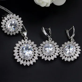 

MISSFOX Luxury Full Diamond Wedding Jewelry Sets For Bridal Earrings Pendant Necklace African Jewelry Women Gifts Free Shipping