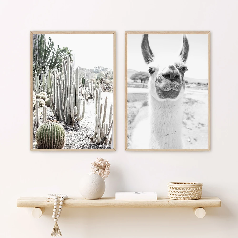 Alpaca-Poster-Canvas-Art-Painting-Animal-Print-Wall-Art-Nursery-Decorative-Picture-Llama-Cactus-Black-White (2)