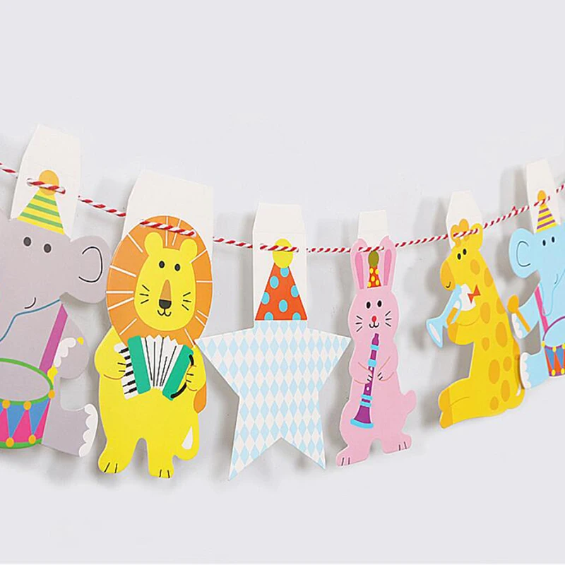 Вечерние баннеры в полоску с милыми животными для маленьких детей на день рождения