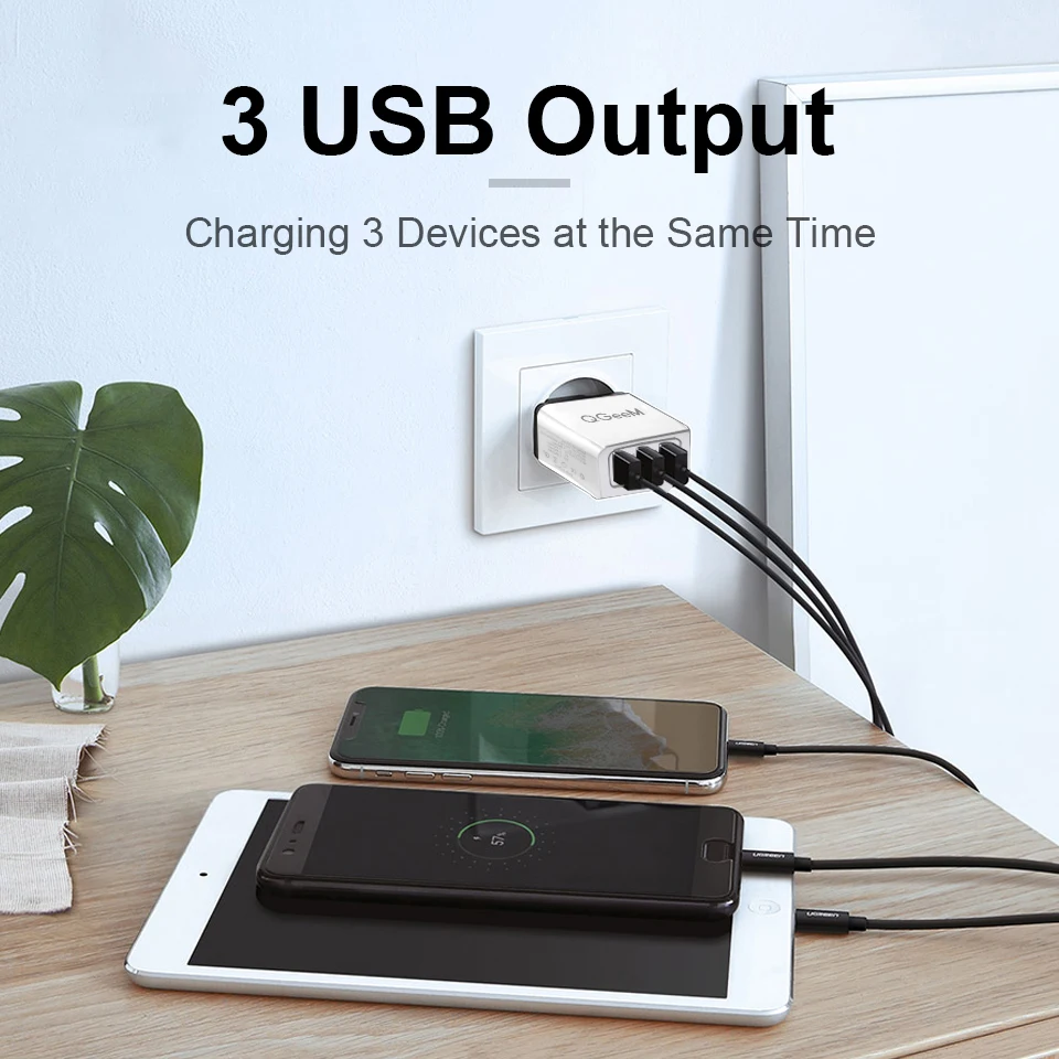 QGEEM 3 порта USB зарядное устройство для iPhone X Xiaomi EU US вилка QC 0 быстрое телефона