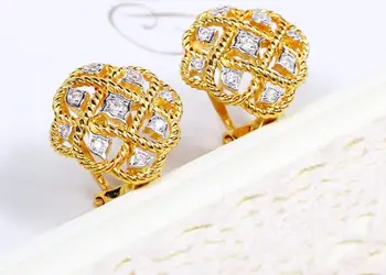 

925 Sterling silver Elegant cz crystal flower earring Fashion geometric gold Garden flowers earring women silver wedding jewelry