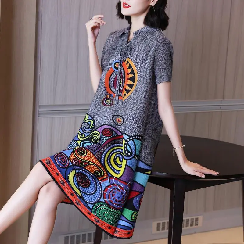 

Женское платье во французском стиле, элегантное Плиссированное Платье, Новинка лета 2023, модное Свободное длинное платье с лацканами и круглым вырезом, одежда