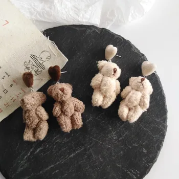 

Lovely Simple Little Bear Fuzzy Drop Earrings for Women Girls Peach Heart Creative Funny Animal Dangle Earrings Children Gifts