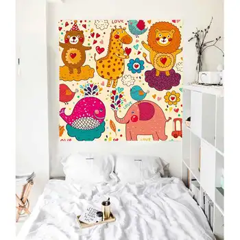 

Simsant Children Tapestry Cartoon Safari Animals Elephant Mandala Wall Hanging Tapestries for Living Room Bedroom Home Decor