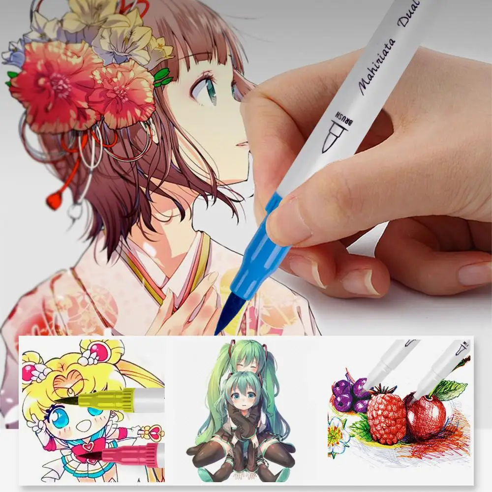 Preise Dual Tip Kunst Marker 60 100 120 Farben Kalligraphie Aquarell Pinsel Pen Set für Erwachsene Colouring Bücher Kugel Journal