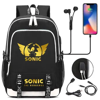 

New Sonic the Hedgehog School Bag For Teenager USB Charging Laptop Backpack Women Men Rucksack Kids Book Bag Mochila Travel Bag