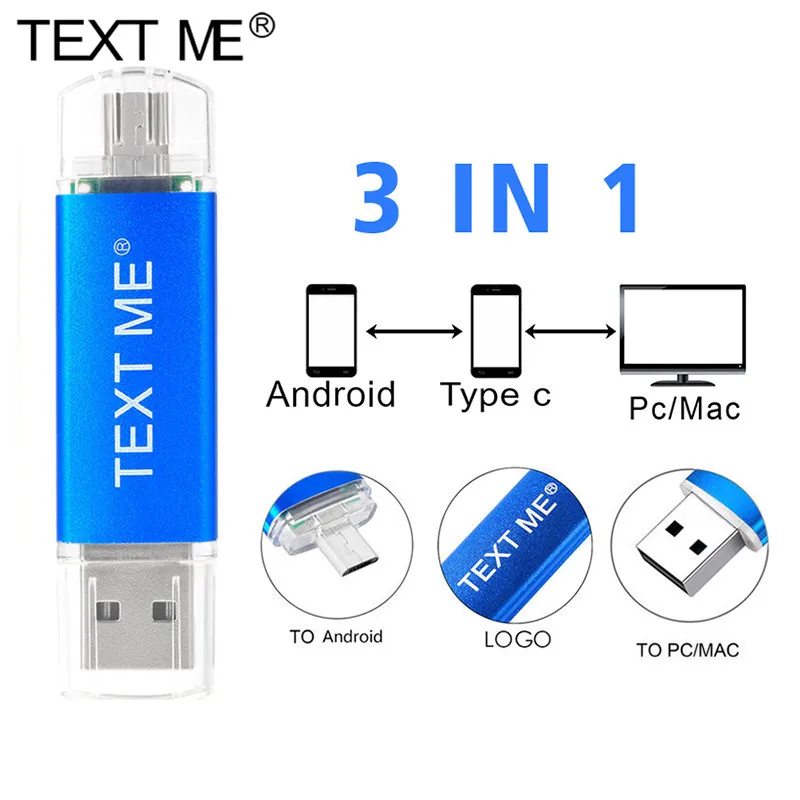 Флеш накопитель TEXT ME OTG 3 в 1 Type c флеш usb 2 0 флешка otg объемом 64 ГБ 128 4 8 16 32 устройства