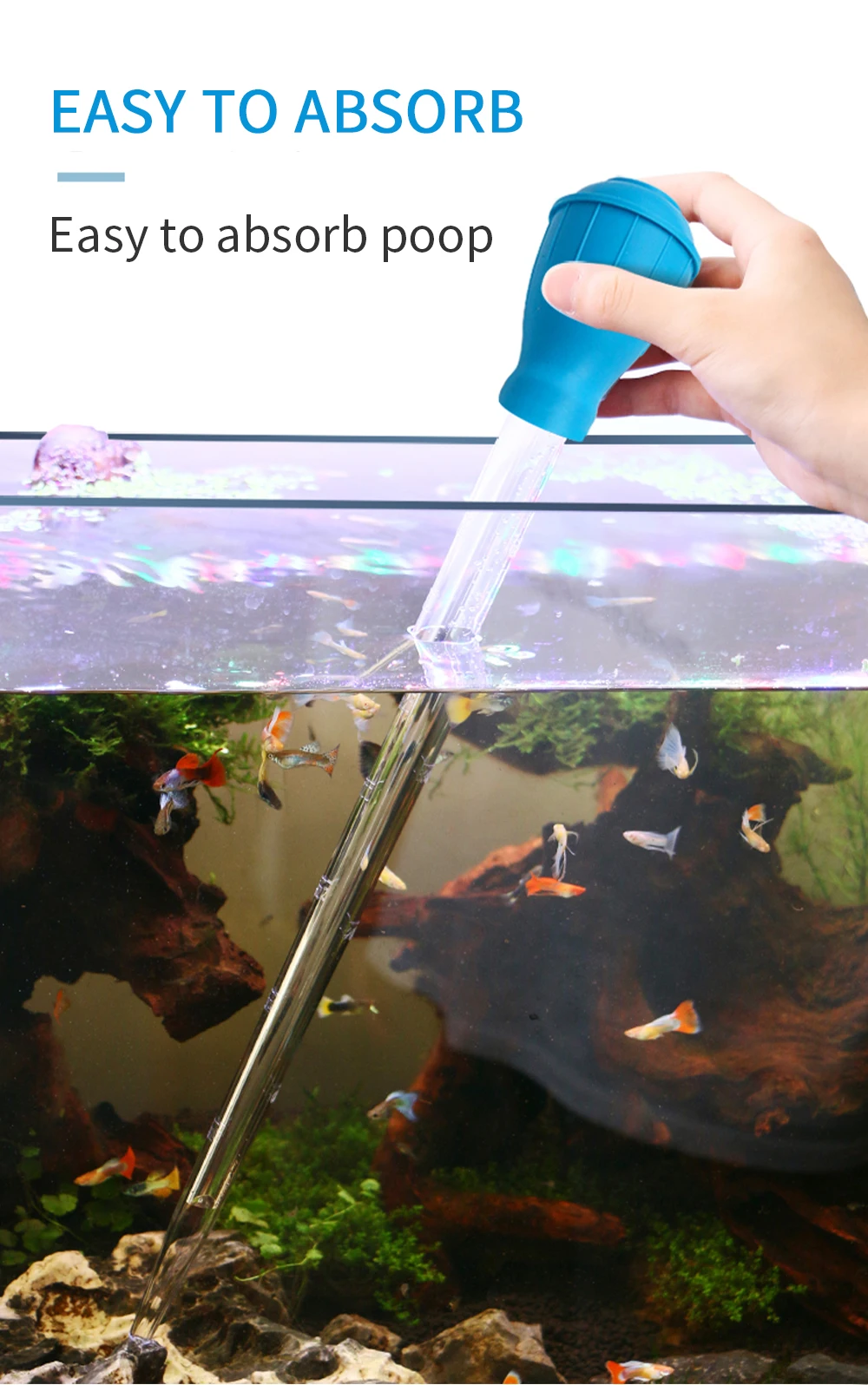 Manual Aquarium Gravel Cleaning Straw Fish Tank Water Changer Aquarium Clean Pipette Dropper Waste Remover 28/43CM 30/50ML Tube