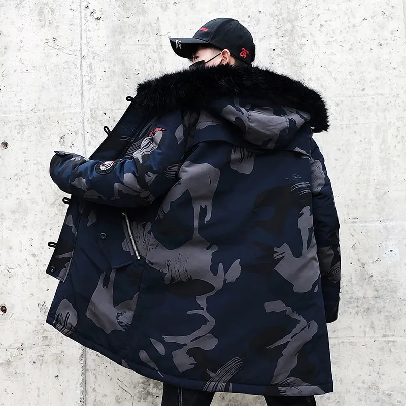 April MOMO Fashion Winter New Fur Jacket Men Warm Coat Fashion Casual Parka Medium-Long Thicken Cotton Coats Hip Hop Jacket