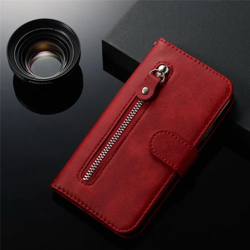 Чехол-книжка на молнии с бумажником для телефона Xiaomi mi 9T A2 Lite Red mi 7 6 Pro Note 7 K20, Роскошный кожаный флип-чехол с отделением для карт