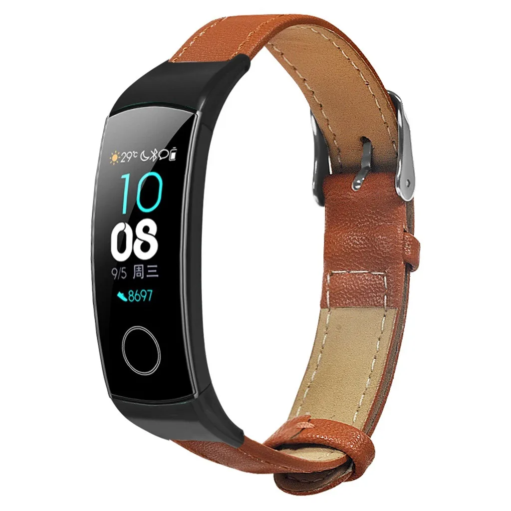 Ремешок из натуральной кожи для huawei Honor Band 4 ремешок для часов браслет для Honor Band 5 ремешок браслет умные аксессуары - Цвет: Коричневый