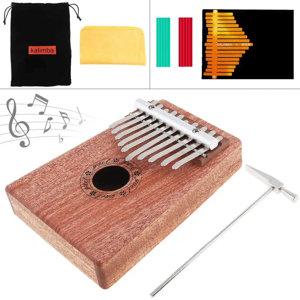 

10 Key Kalimba Solid Mahogany Thumb Piano Mbira Natural Professional Portable Mini Keyboard Instrument with 6pcs Accessories