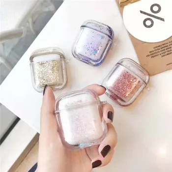 

new arrival glitter shiny liquid quicksand hard pc bluetooth wireless earphone cover for apple airpods charging case BIA717